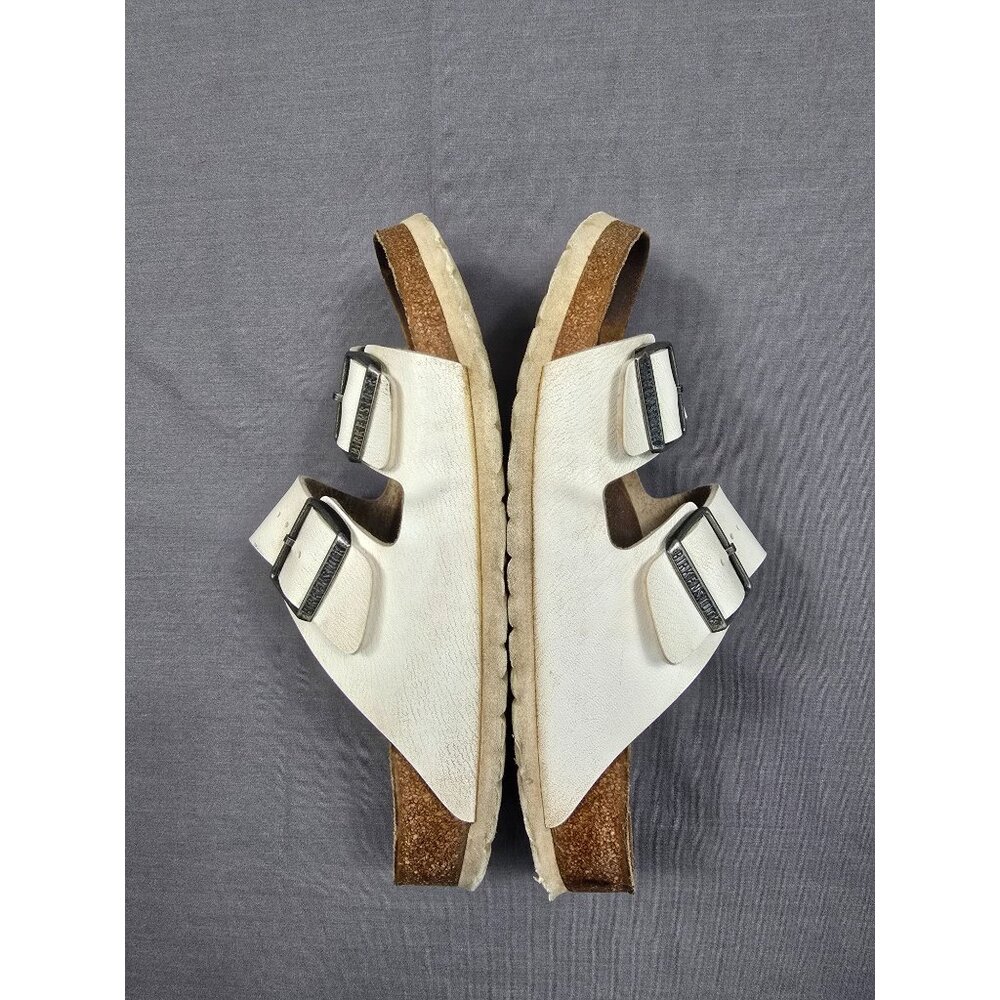 Birkenstock Size 39 Womens Arizona White Leather Sandals Big Buckle - Picture 7 of 8